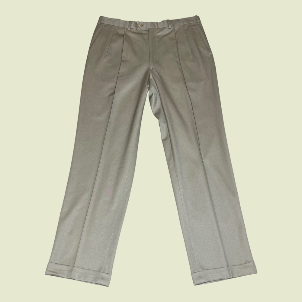 Britches Winston Mens 38x33 Pleated 100% Worsted Wool Dress Pants Italy Cuffed